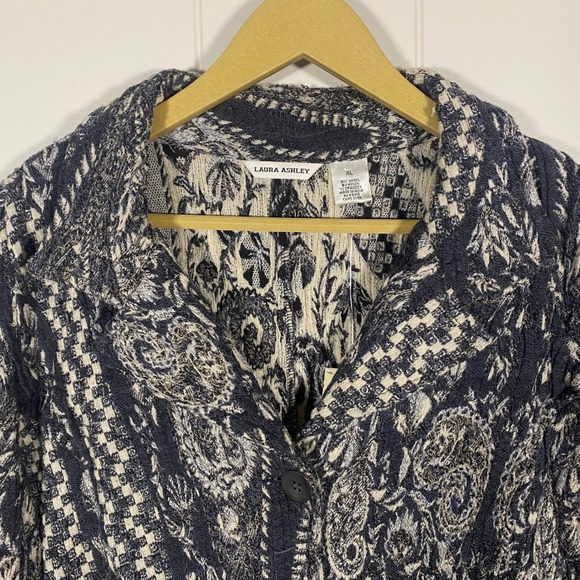 Laura Ashley Women's XL Textured Paisley Mixed Media Blazer Boho Lagenlook - Picture 2 of 14